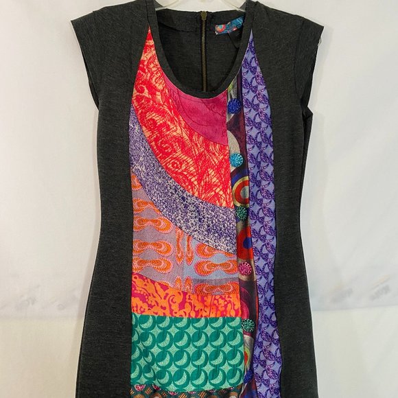 SOLD Desigual Gray & Multicolor Cap Sleeves Pullover Tank Dress NWOT - Picture 6 of 16